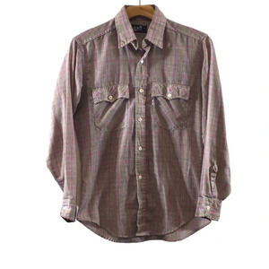 Levi's Vintage Pink Blue Tan Button Up Shirt Mens Medium Long Sleeve Regular Fit